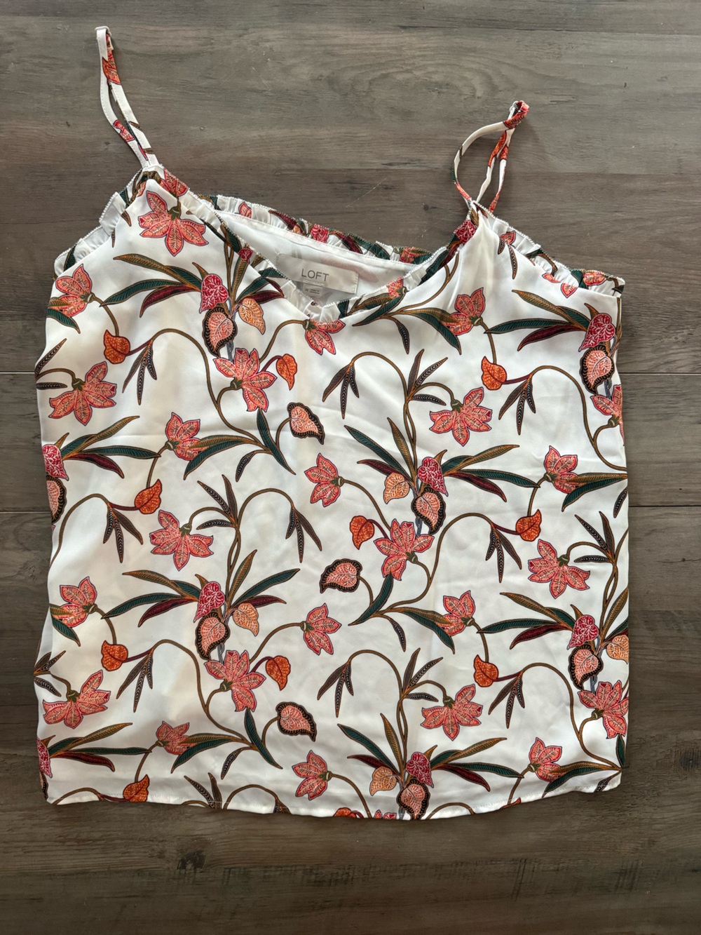 LOFT Cream Floral Camisole with Pink & Orange Blooms